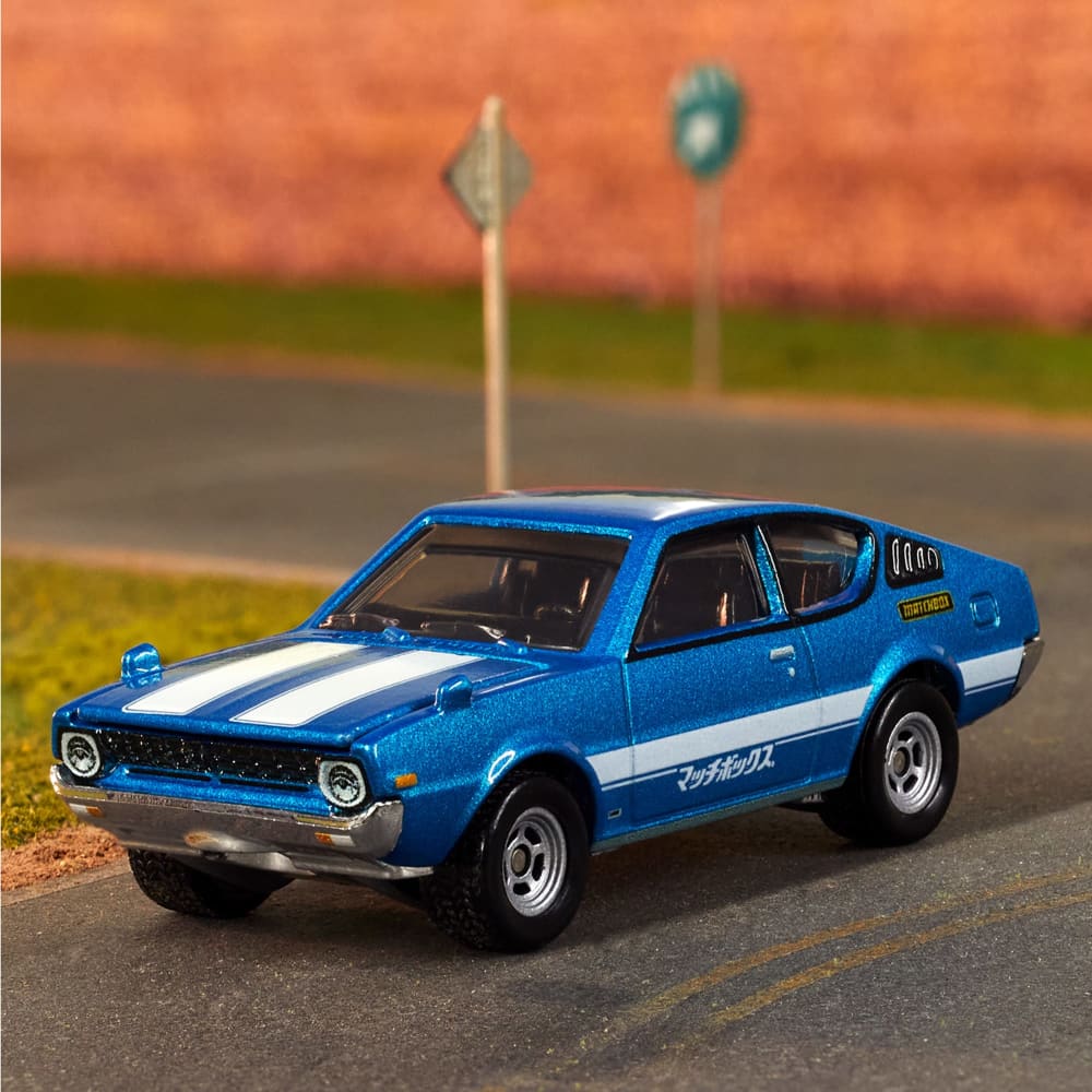 Matchbox 1975 Mitsubishi Lancer Celeste - Metallic blue ZAMAC with True Grip wheels