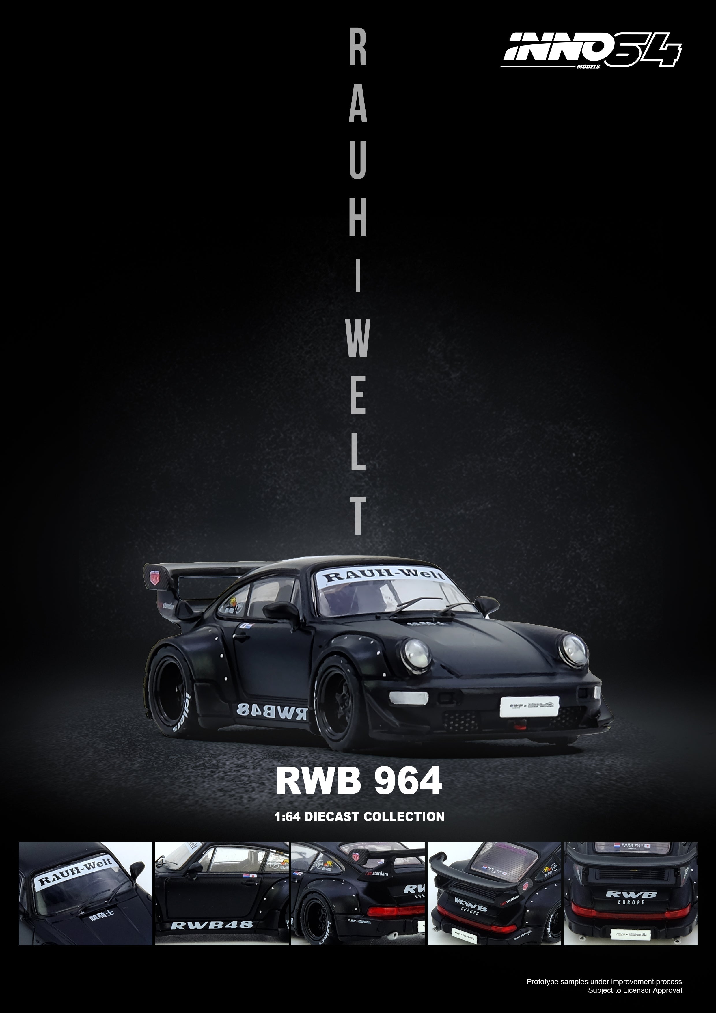 RWB Wide Body diecast - INNO64 RWB Porsche 964 Matte Black