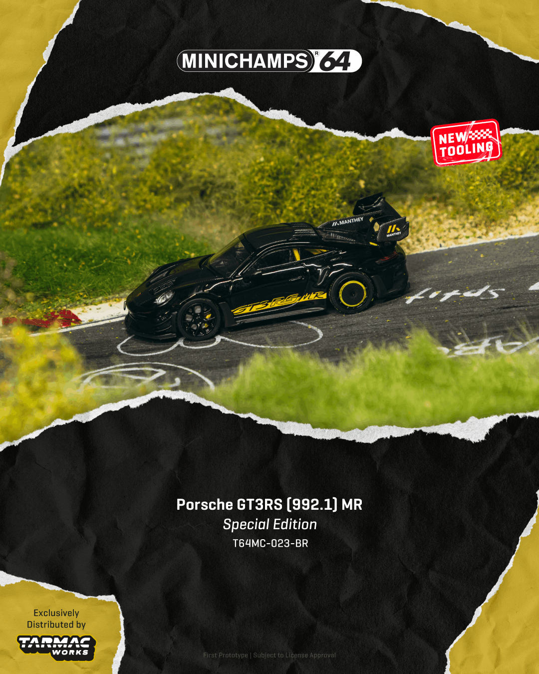 Tarmac Works Minichamps64 — Porsche 992.1 GT3 RS Manthey Racing (Black/Yellow)