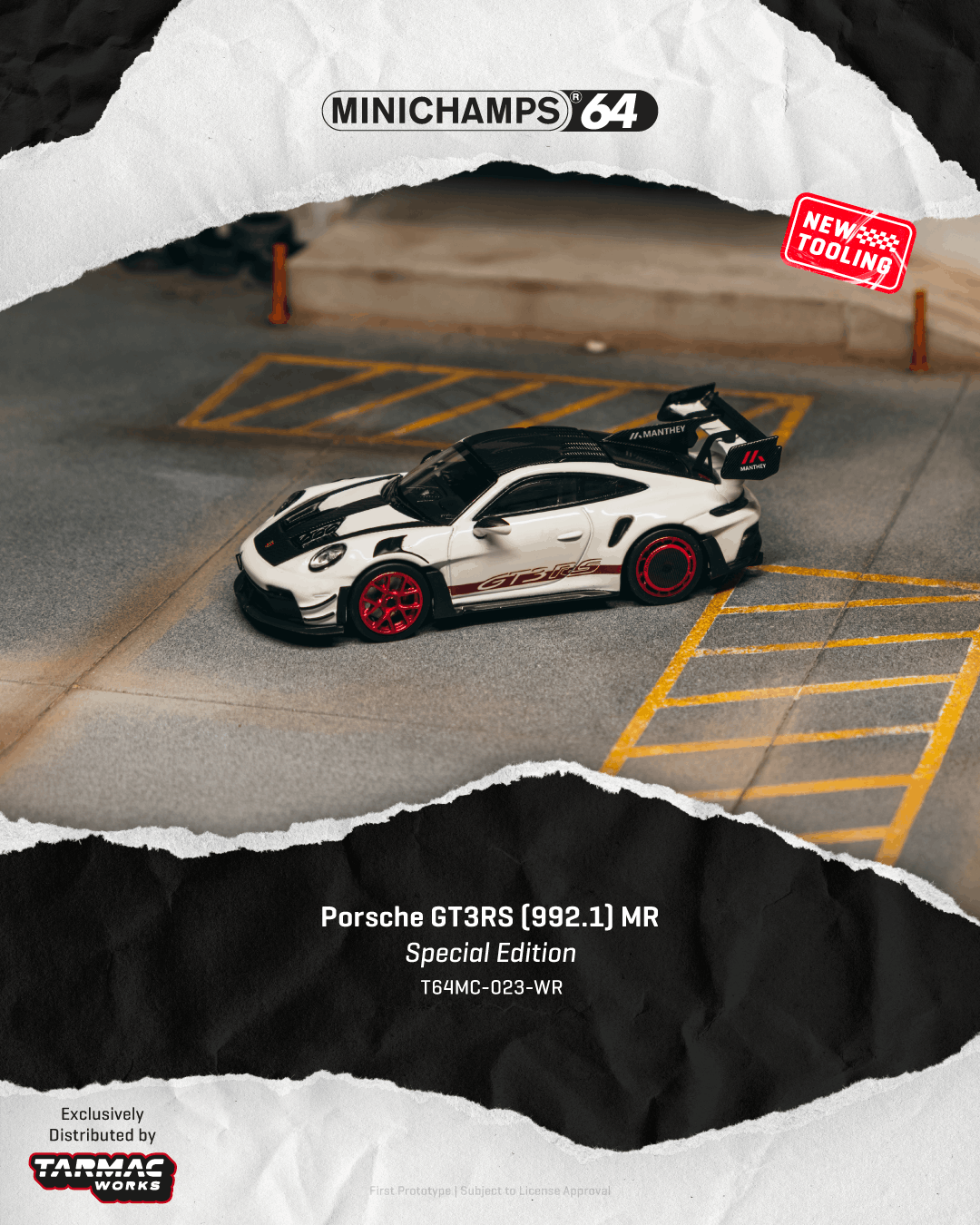 Tarmac Works Minichamps64 — Porsche 992.1 GT3 RS Manthey Racing (White/Red)