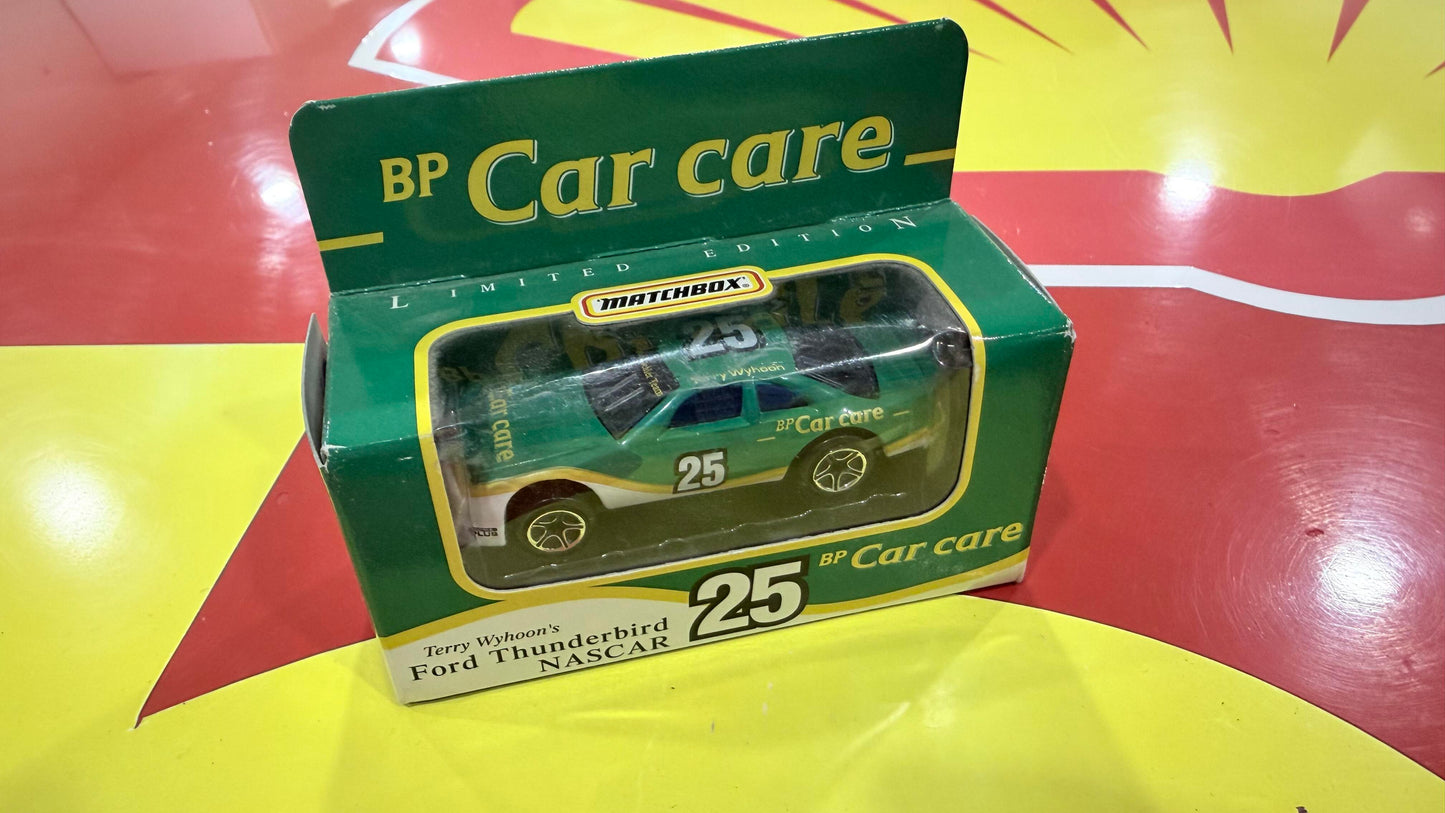 Matchbox BP Car Care Terry Wyhoon #25 Ford Thunderbird NASCAR in green branded box